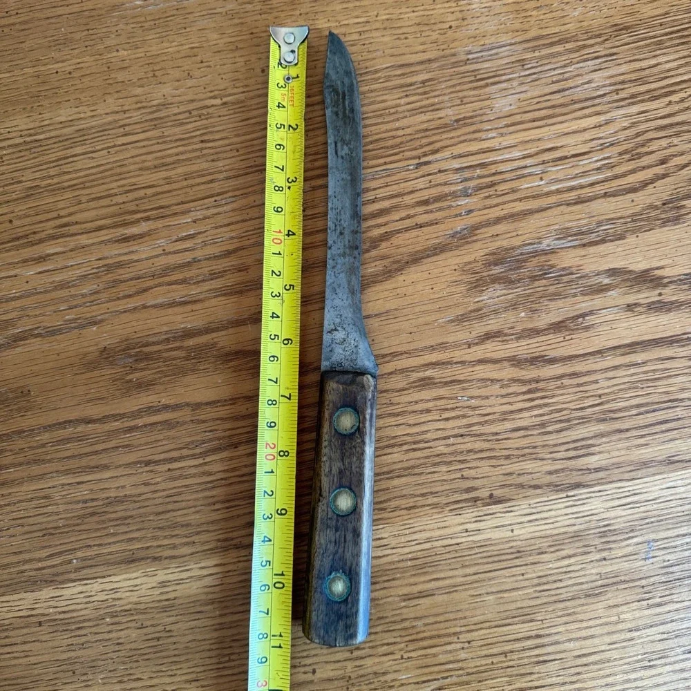 Vintage Hand Hammered Carbon Steel Butcher Knife Wood Handle Primitive‎ Rustic